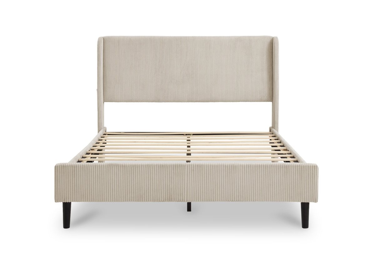 Lit double en velours côtelé épais taupe 140x190cm LEVY - DécoInParis