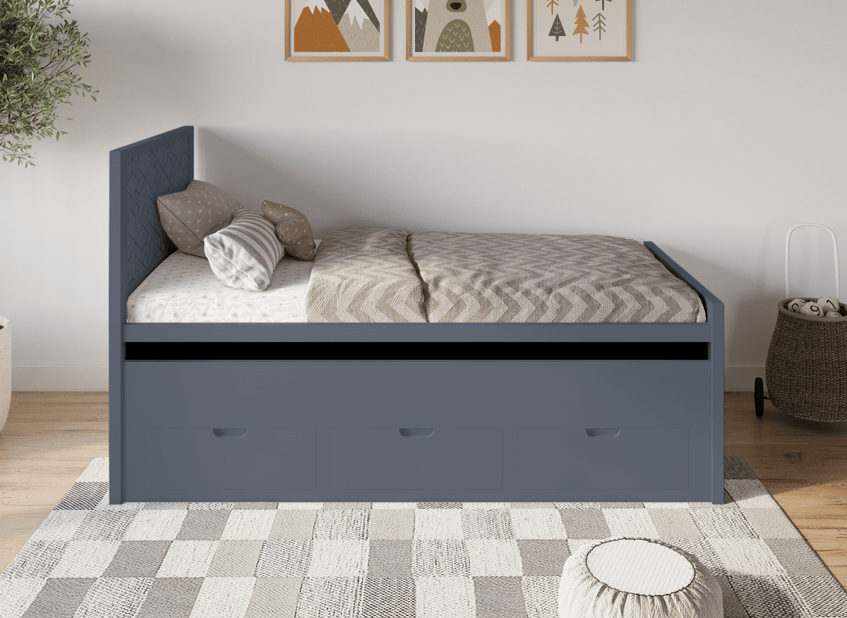 Lit gigogne avec tiroirs en bois gris ENORA 90 x 190 cm - DécoInParis