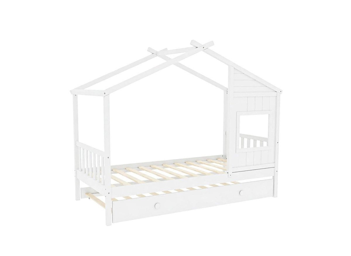 Lit gigogne cabane en bois blanc 90 x 190 cm MILIO - DécoInParis