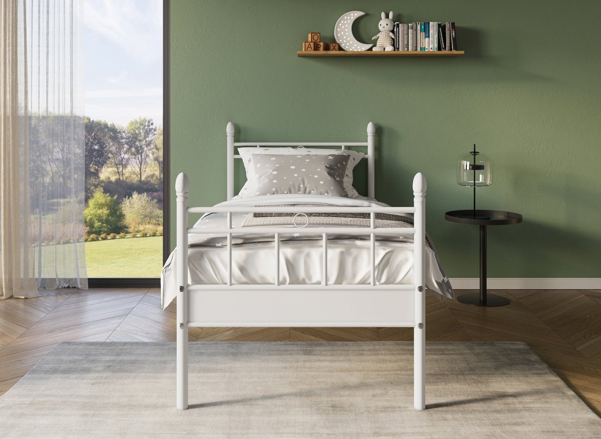 Lit simple en métal blanc KADY 90 x 190 cm - DécoInParis