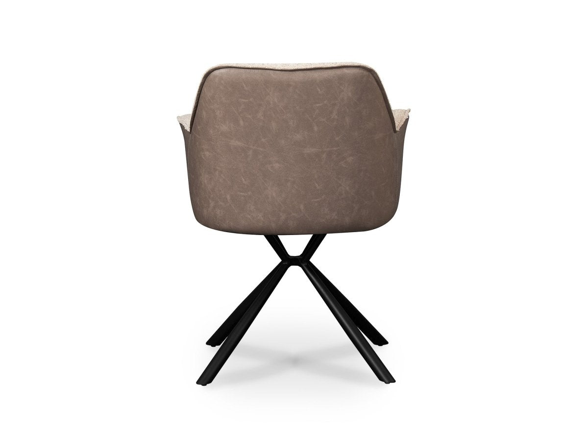 Lot de 2 chaises avec accoudoir en tissu bouclette beige et simili cuir marron PIRO - DécoInParis