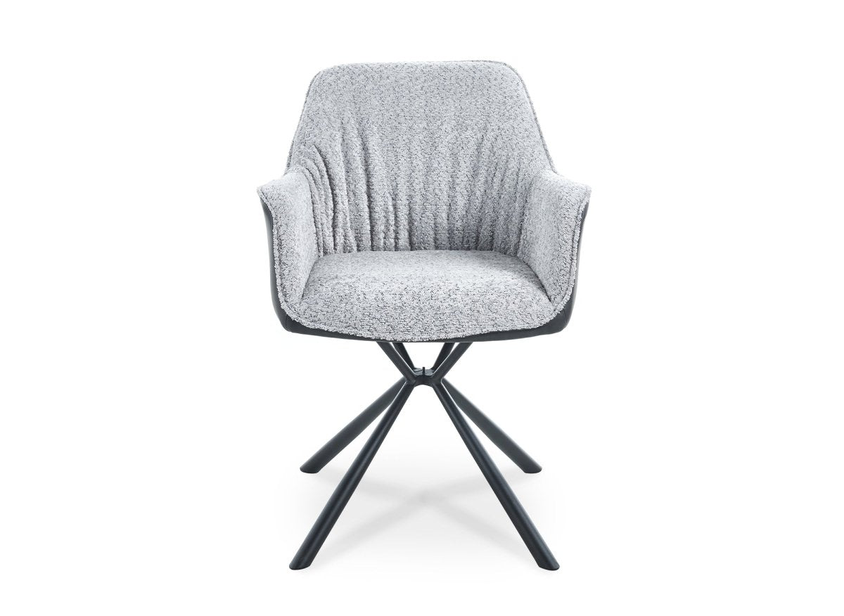Lot de 2 chaises avec accoudoir tissu bouclette et simili cuir gris PIRO - DécoInParis