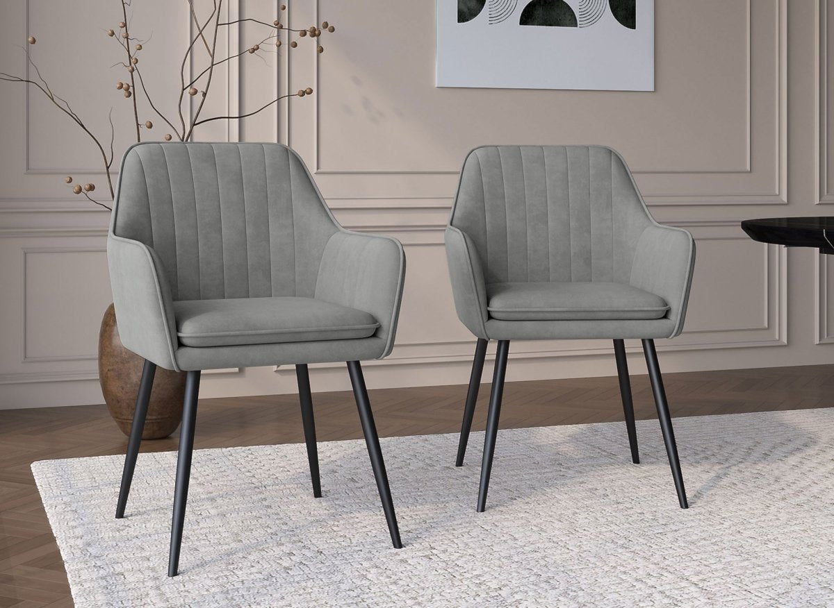 Lot de 2 chaises avec accoudoirs en velours gris pieds noirs EDWIGE - DécoInParis