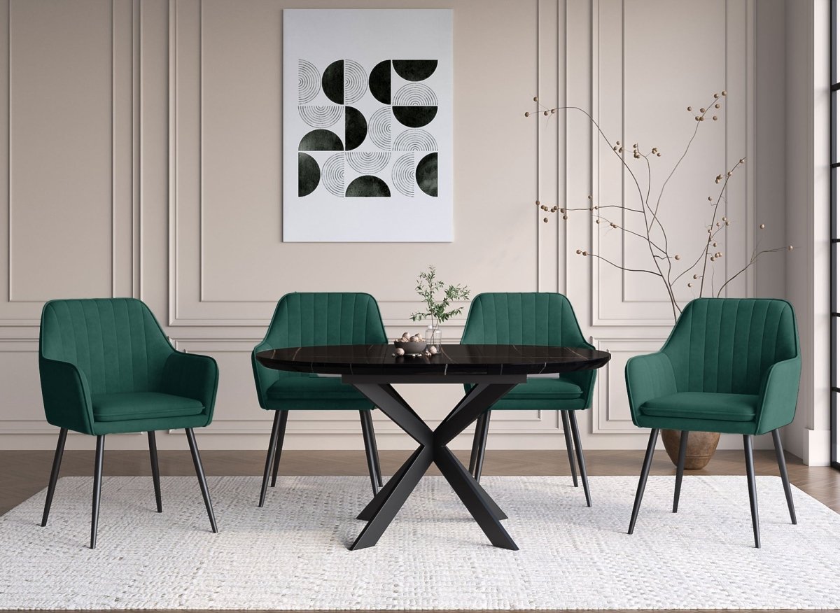 Lot de 2 chaises avec accoudoirs en velours vert pieds noirs EDWIGE - DécoInParis