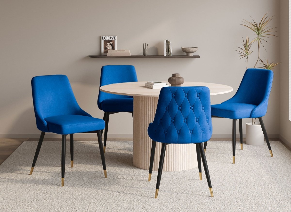 Lot de 2 chaises capitonnées en velours bleu DORINA - DécoInParis