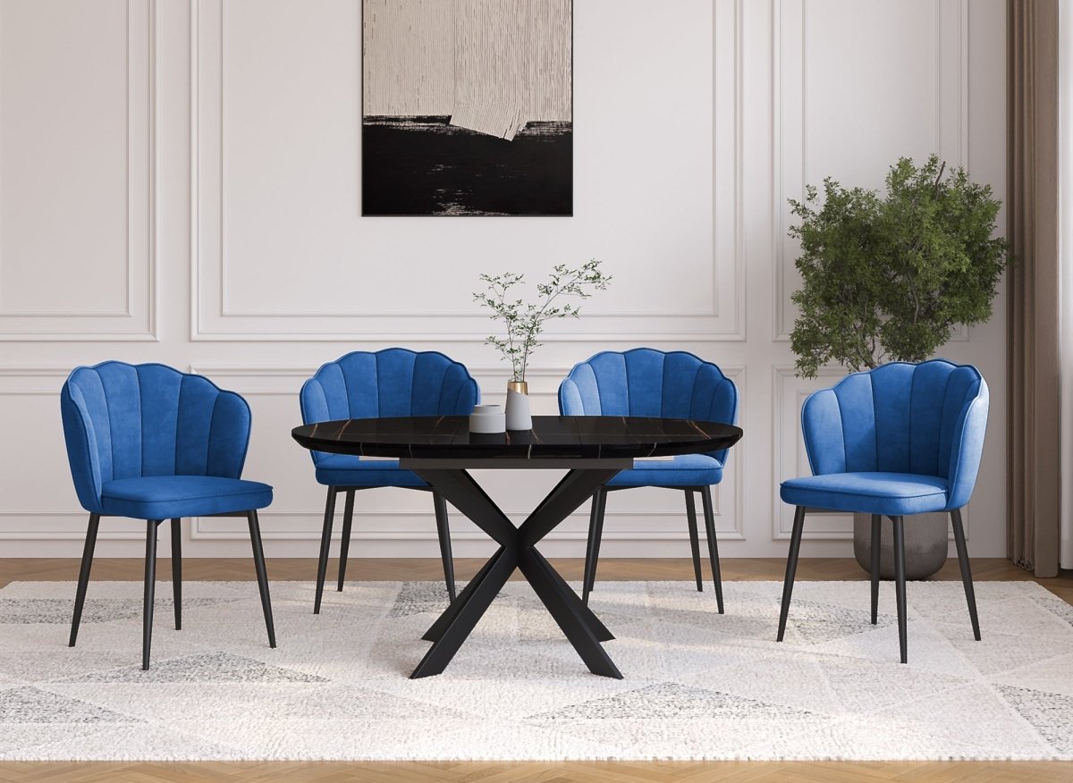 Lot de 2 chaises design en velours bleu pieds noirs GARANCE - DécoInParis