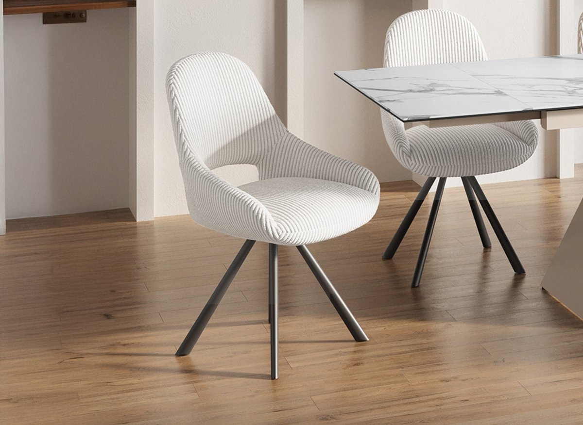 Lot de 2 chaises design en velours côtelé blanc écru SYRA - DécoInParis