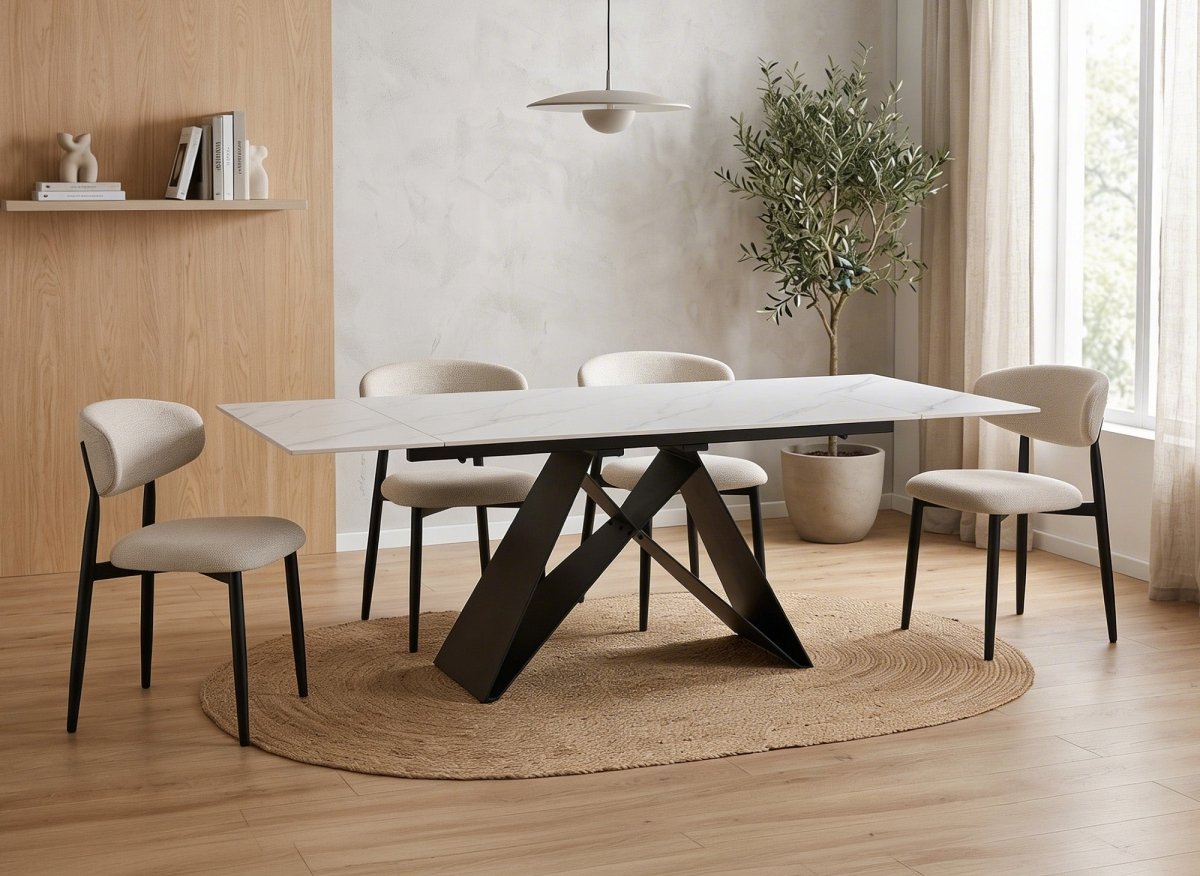 Lot de 2 chaises en tweed écru pieds en métal noir FLAVIA - DécoInParis