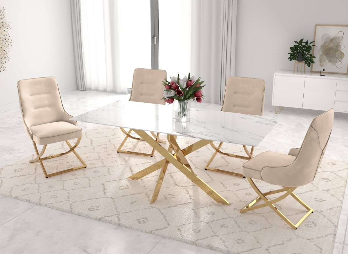 Lot de 2 chaises en velours beige pieds en métal doré LEXA - DécoInParis