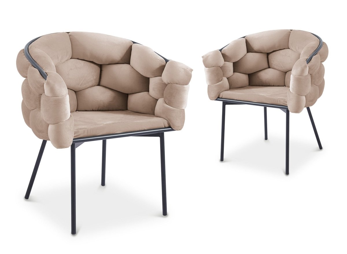 Lot de 2 chaises en velours taupe pieds en métal noir CHARLOTTE - DécoInParis