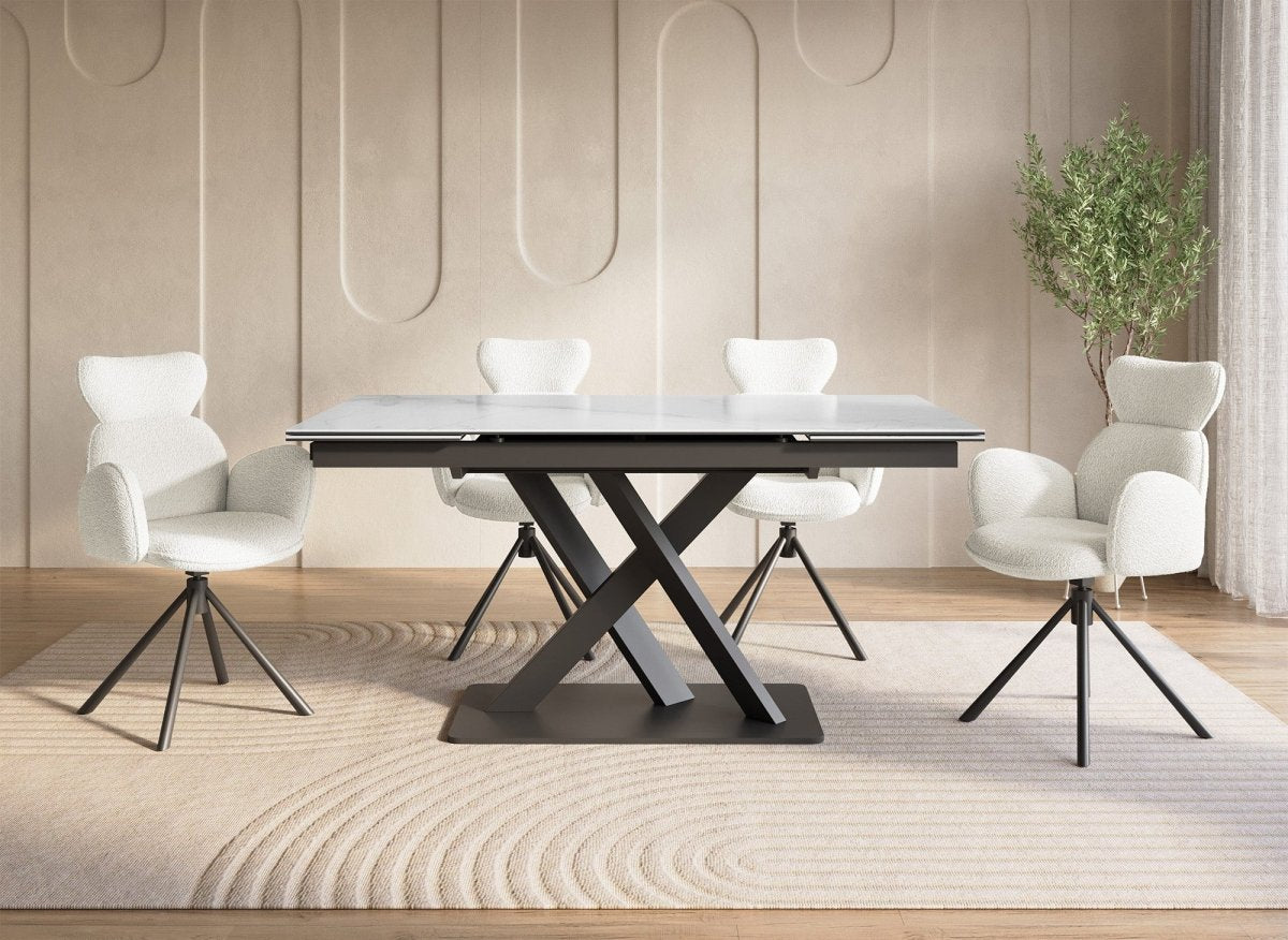 Lot de 2 chaises pivotantes avec accoudoirs en tissu effet peau de mouton beige MAGY - DécoInParis