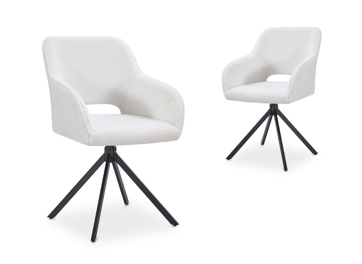 Lot de 2 chaises pivotantes design en tissu bouclette blanc écru CIEL - DécoInParis