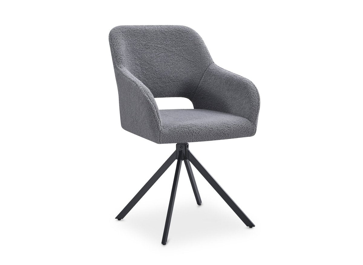 Lot de 2 chaises pivotantes design en tissu bouclette gris CIEL - DécoInParis