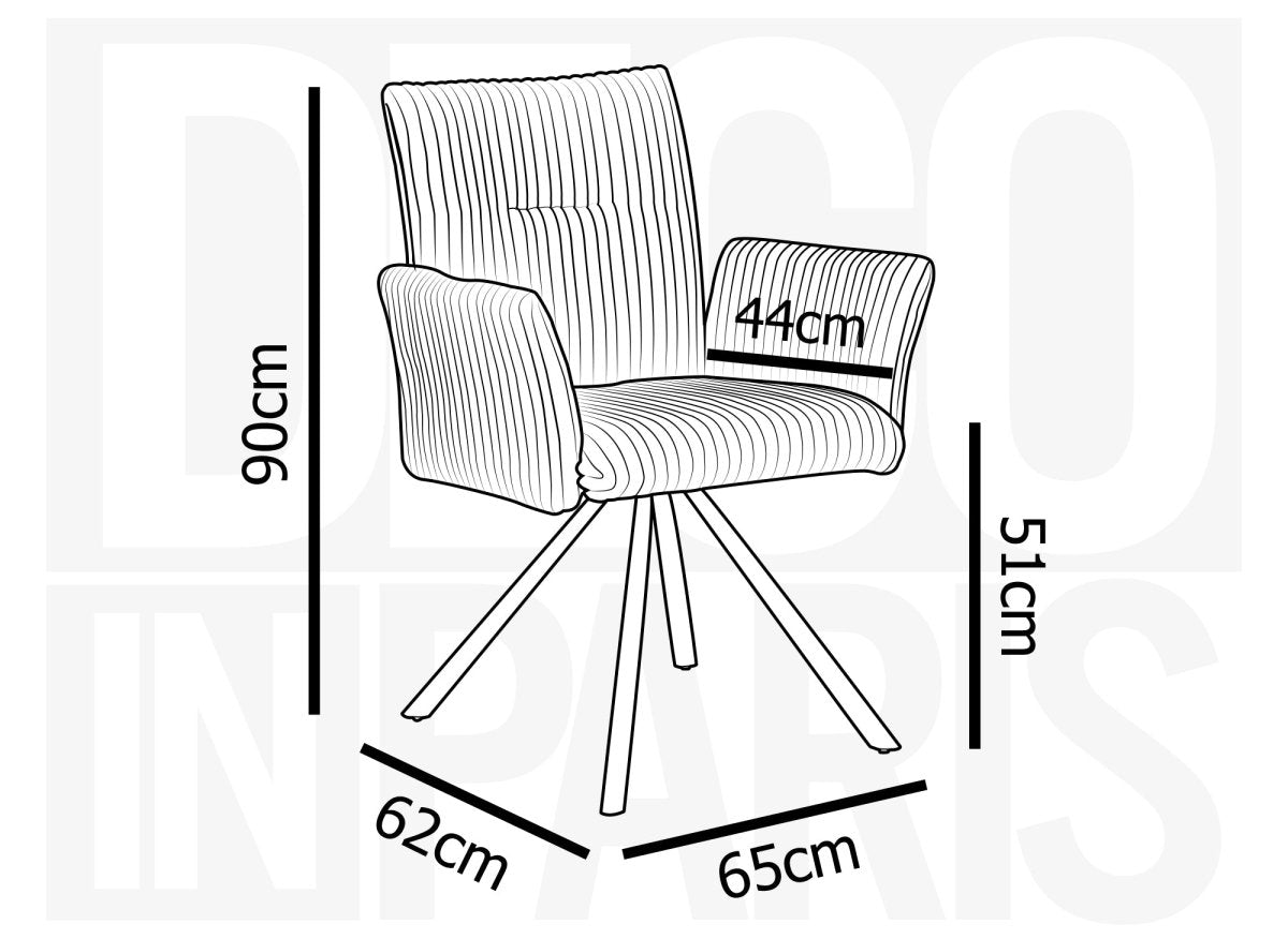 Lot de 2 chaises pivotantes en velours gros côtelé gris HOLLY - DécoInParis