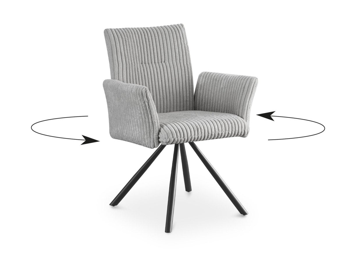 Lot de 2 chaises pivotantes en velours gros côtelé gris HOLLY - DécoInParis