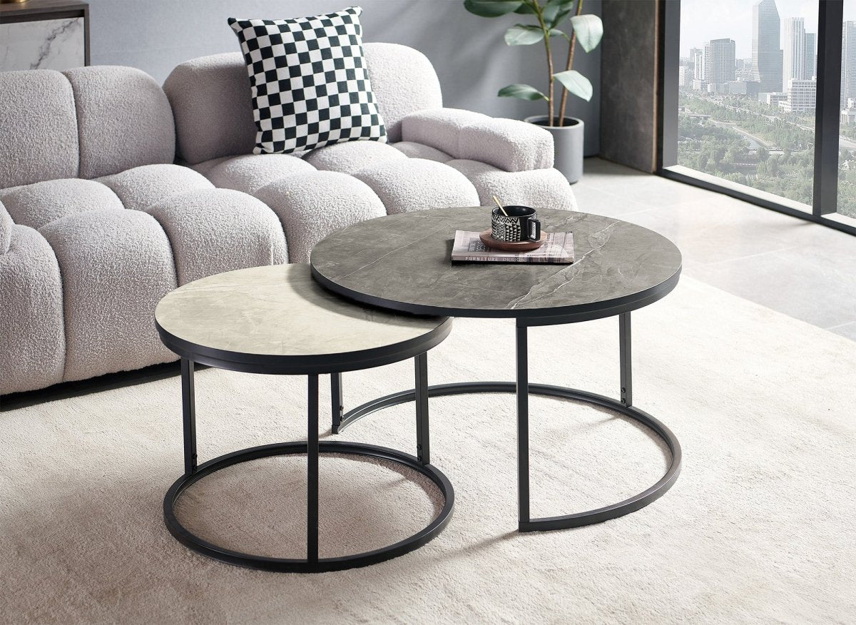 Lot de 2 tables basses rondes gigognes effet marbre DORINE - DécoInParis