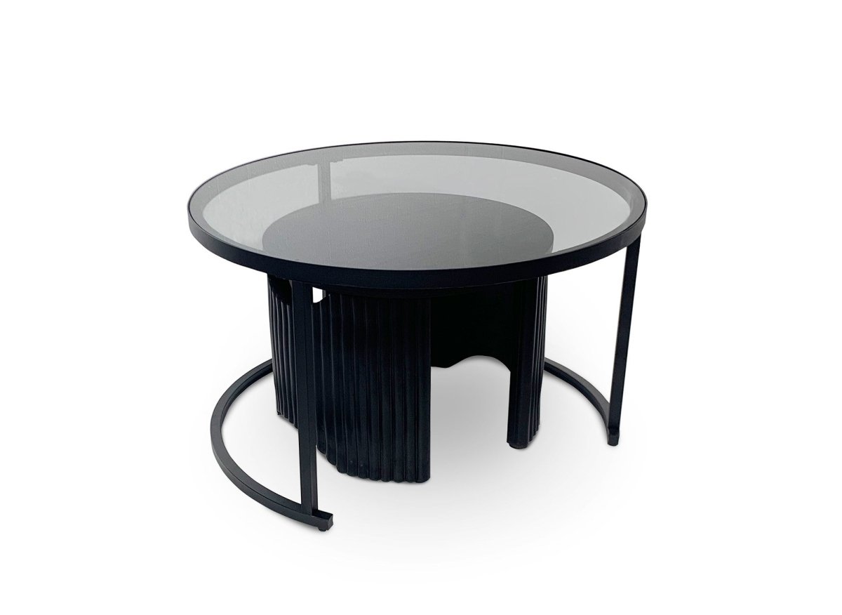 Lot de 2 tables basses rondes gigognes en verre et bois noir TAYRON - DécoInParis