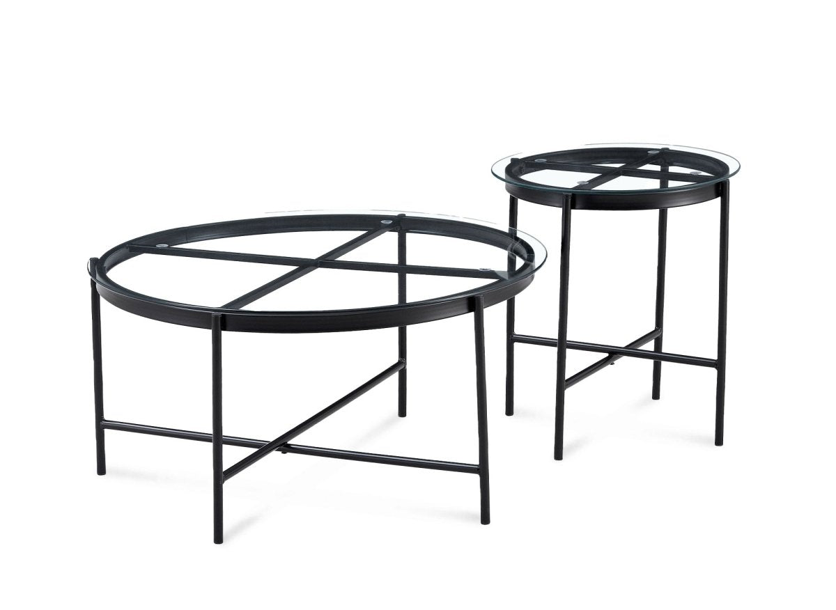 Lot de 2 tables rondes basses en verre et métal MARZIO - DécoInParis