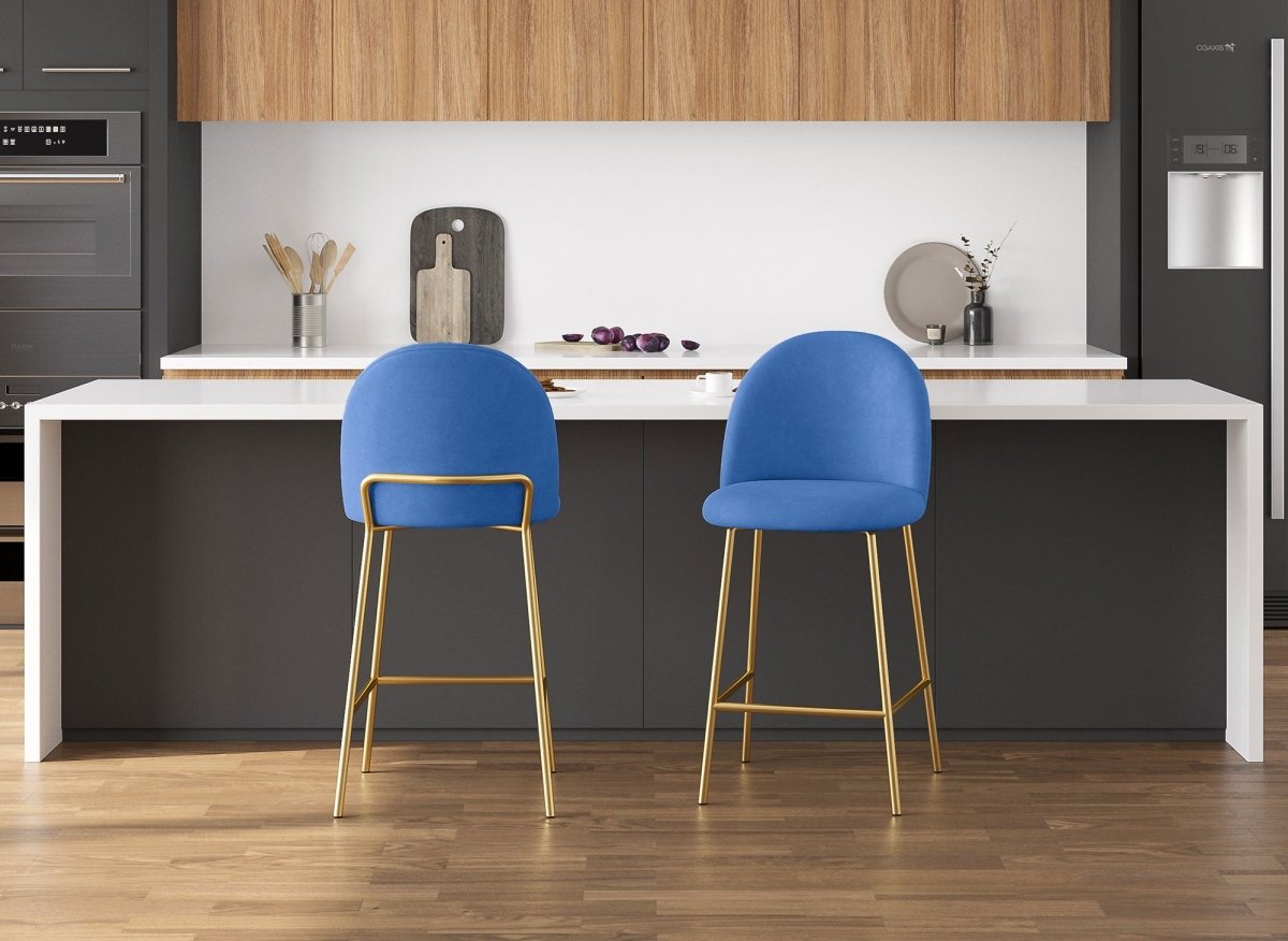 Lot de 2 tabourets de bar design en velours bleu ARABEL - DécoInParis