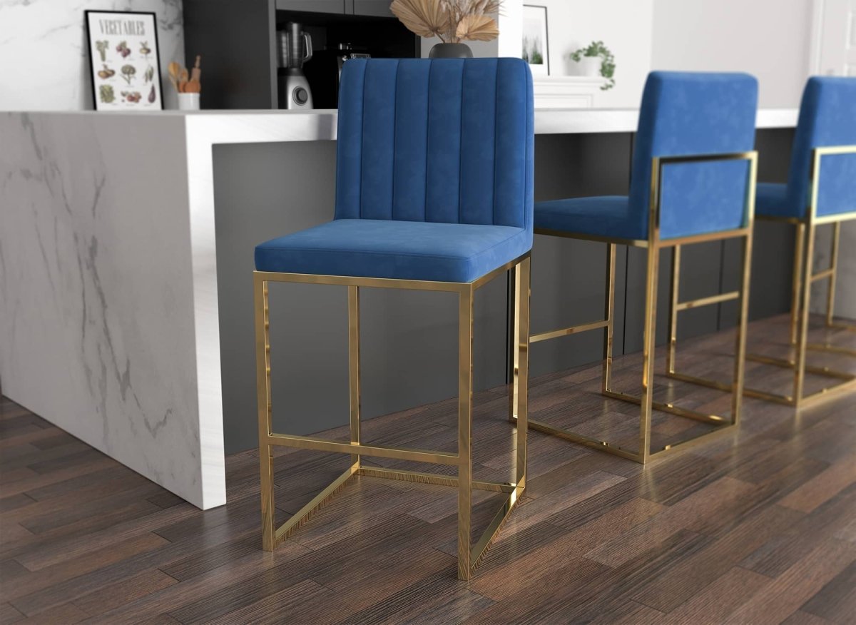 Lot de 2 tabourets de bar design en velours bleu FRIDA - DécoInParis