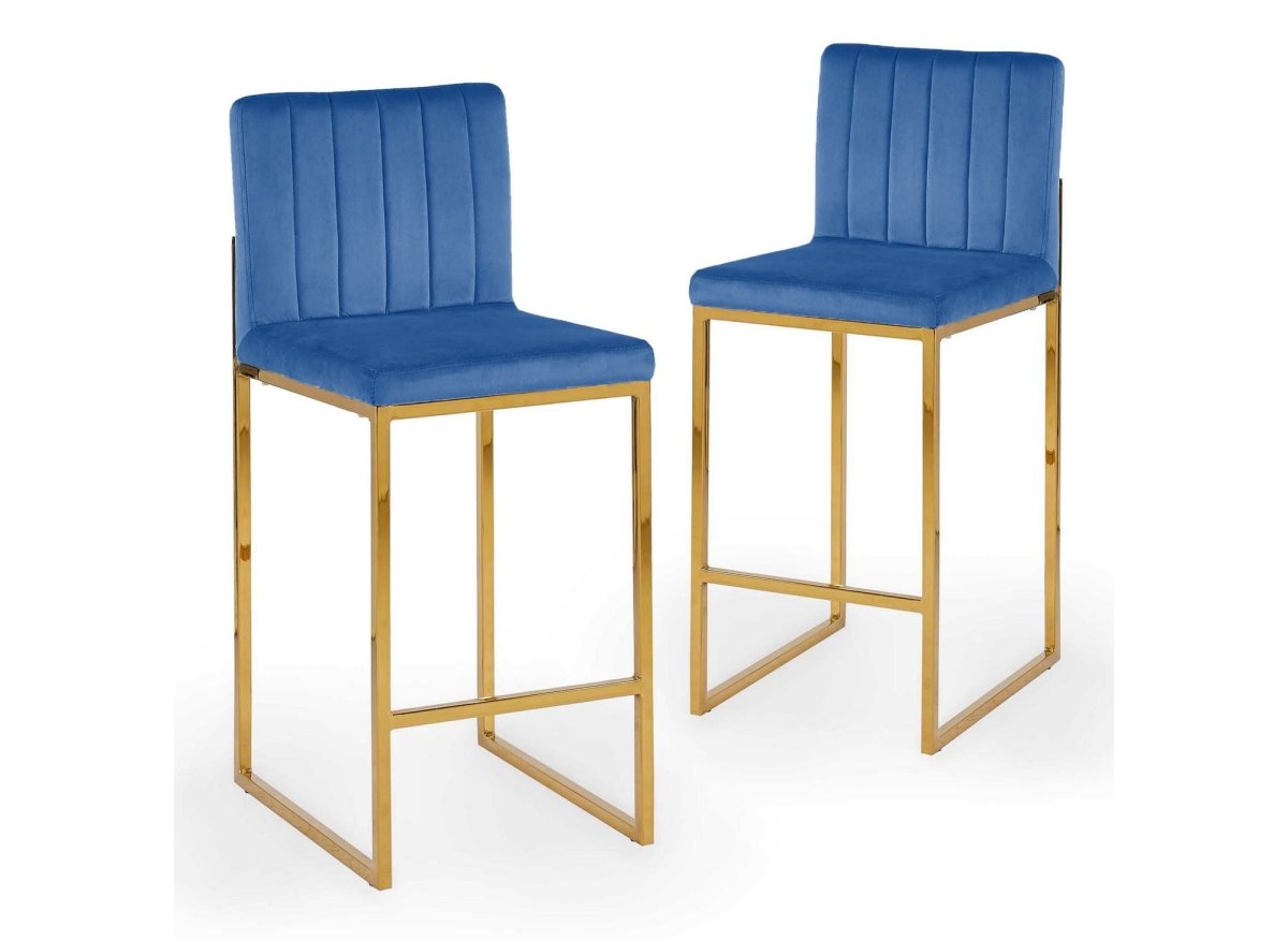 Lot de 2 tabourets de bar design en velours bleu FRIDA - DécoInParis