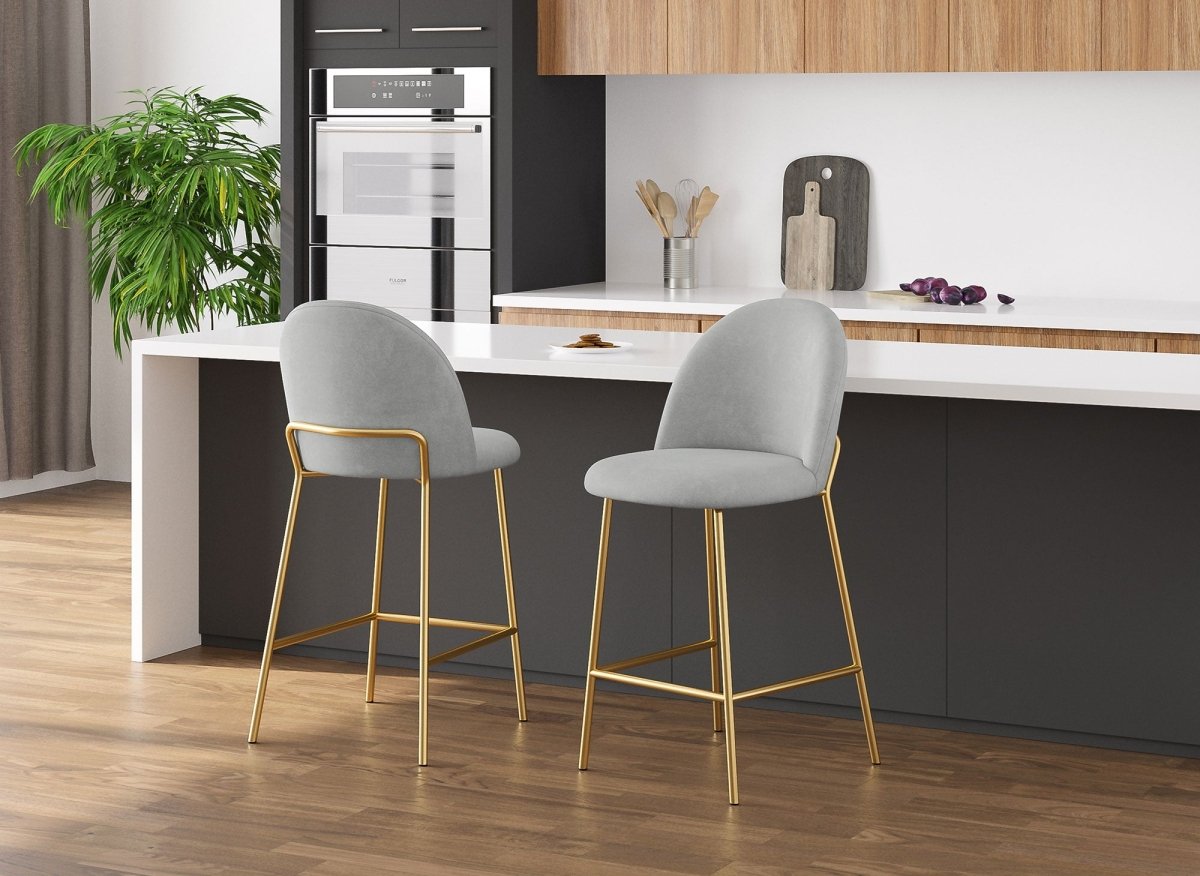 Lot de 2 tabourets de bar design en velours gris ARABEL - DécoInParis
