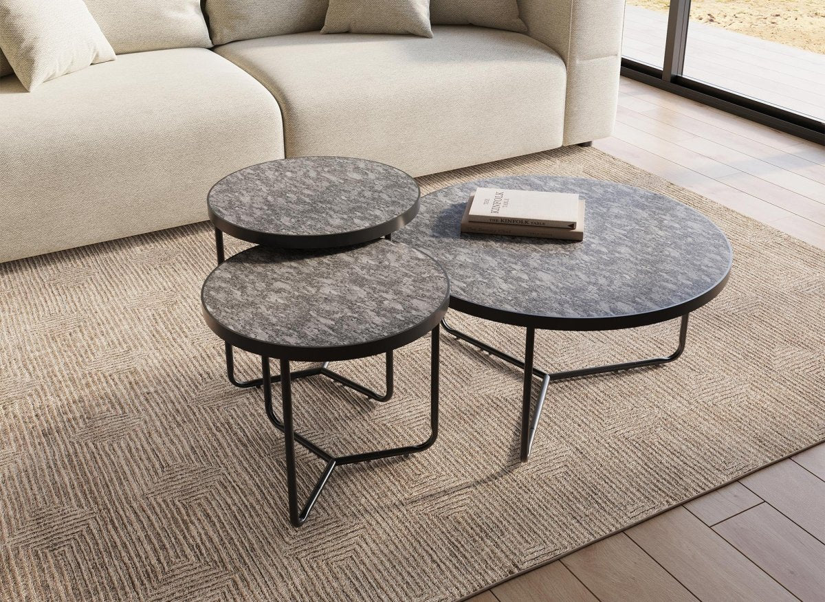 Lot de 3 tables basses rondes noir ROMY - DécoInParis