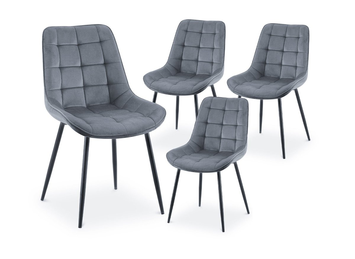 Lot de 4 chaises capitonnées en velours gris SOREN - DécoInParis