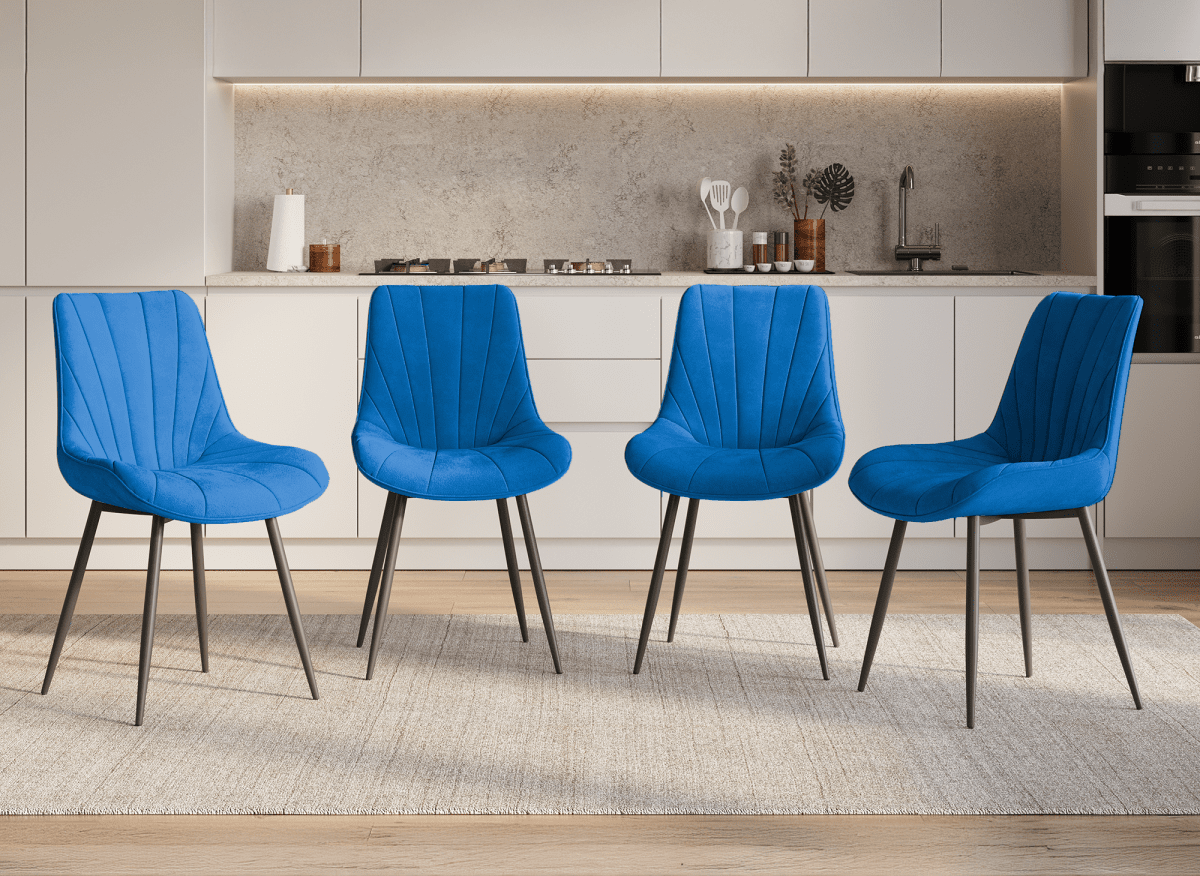 Lot de 4 chaises design en velours bleu ELOVA - DécoInParis