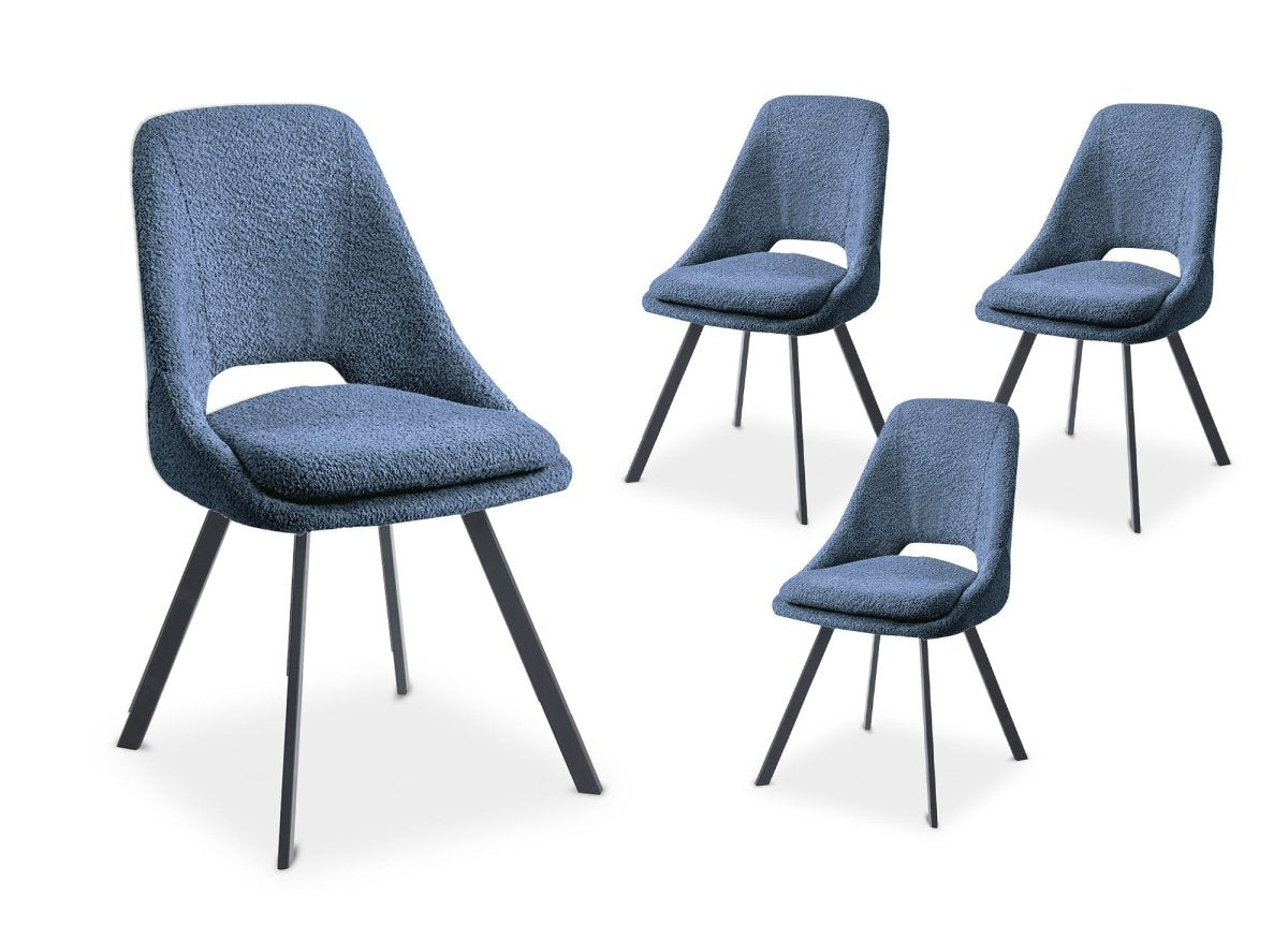Lot de 4 chaises effet peau de mouton bleu NARCISSE - DécoInParis