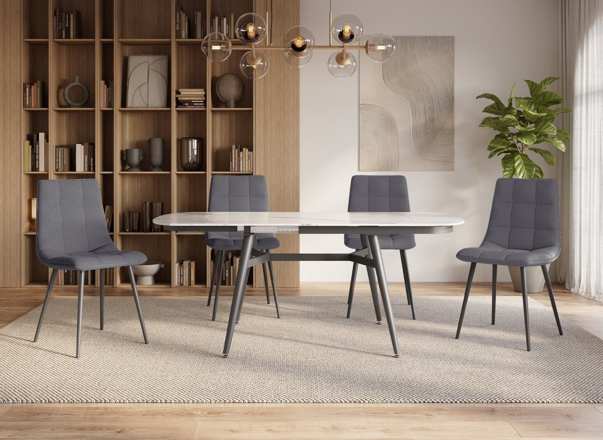 Lot de 4 chaises en tissu gris capitonné JEREMI - DécoInParis