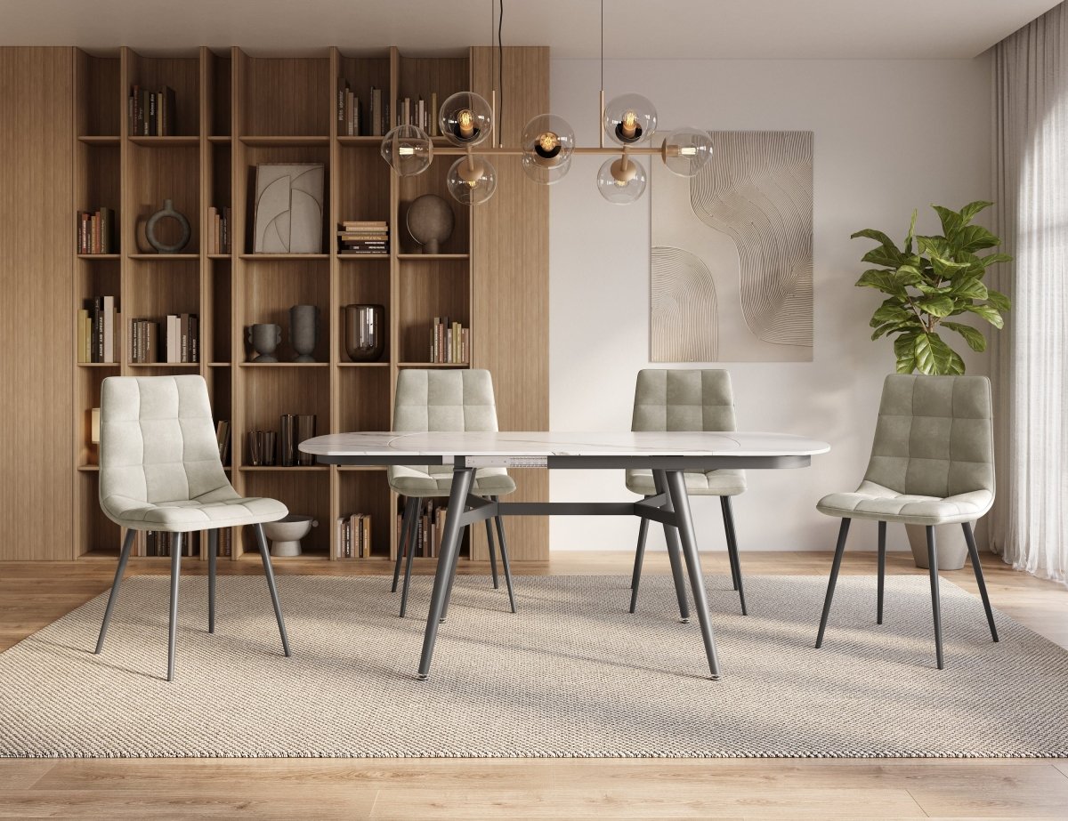 Lot de 4 chaises en velours beige capitonné JEREMI - DécoInParis