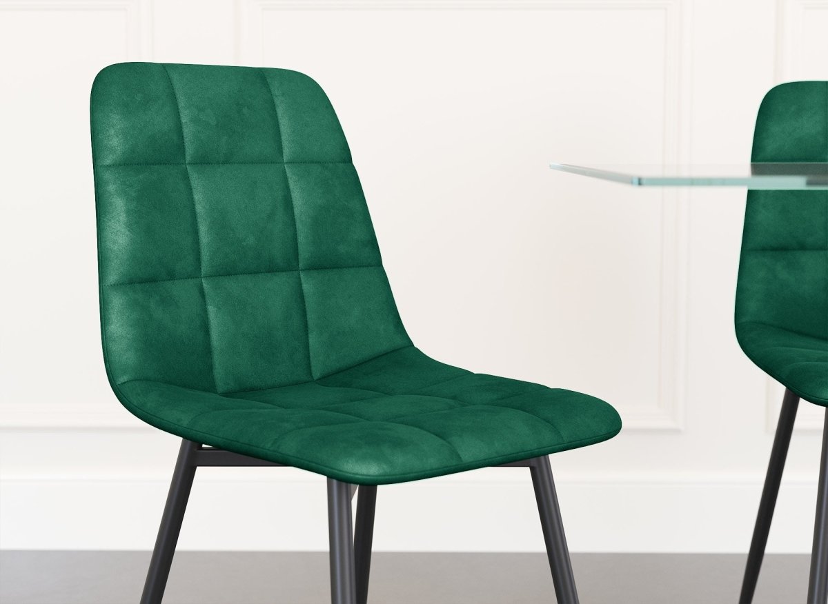 Lot de 4 chaises en velours vert capitonné JEREMI - DécoInParis
