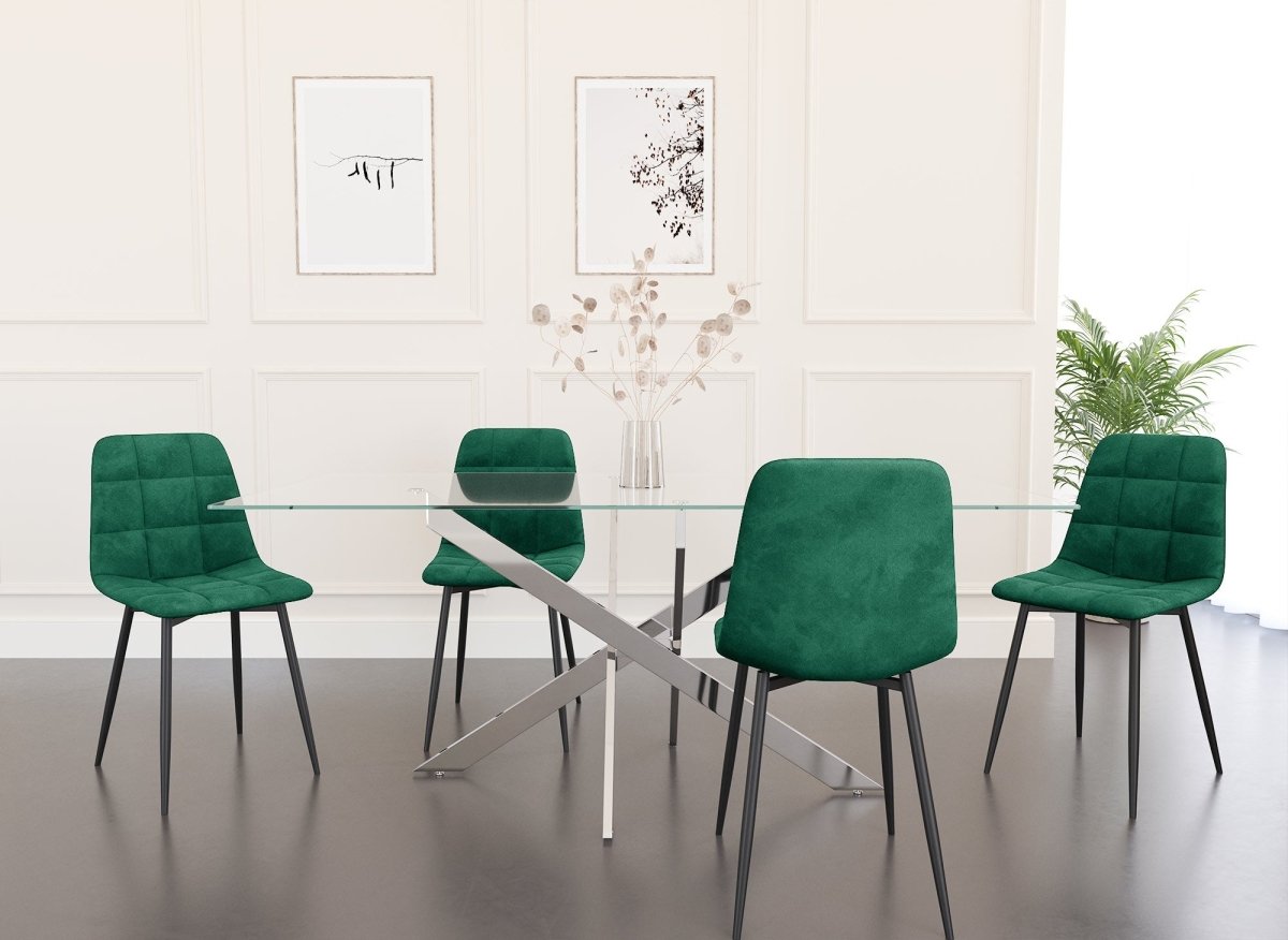 Lot de 4 chaises en velours vert capitonné JEREMI - DécoInParis