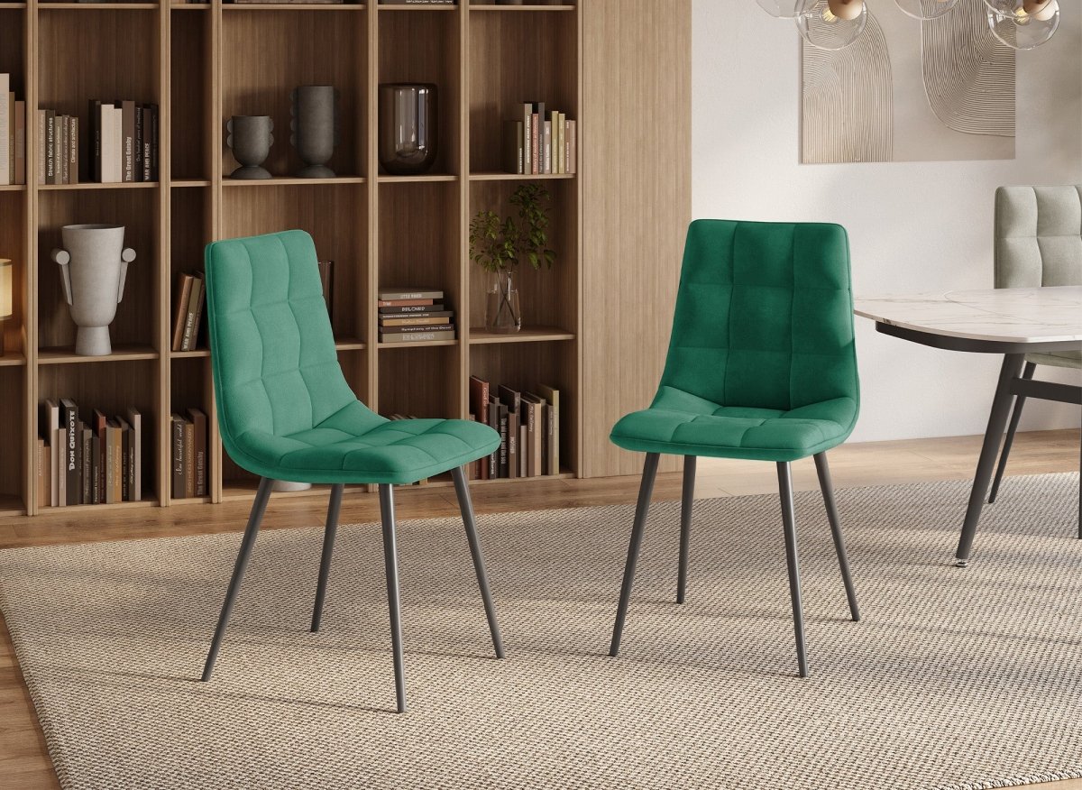 Lot de 4 chaises en velours vert capitonné JEREMI - DécoInParis