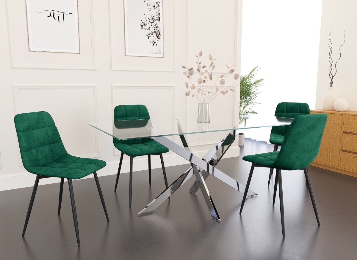 Lot de 4 chaises en velours vert capitonné JEREMI - DécoInParis