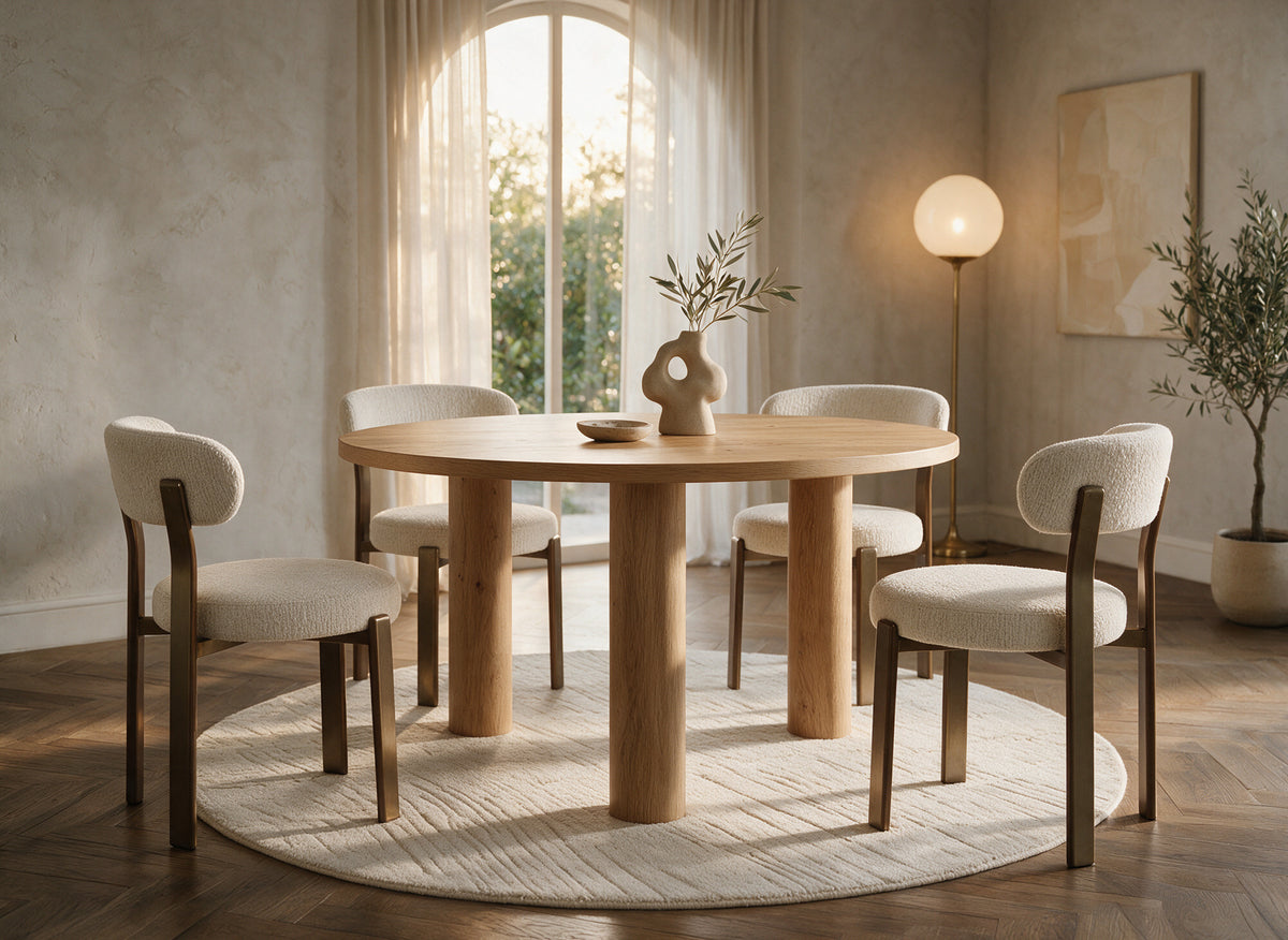 Mesa de comedor redonda efecto madera 120cm LORINA