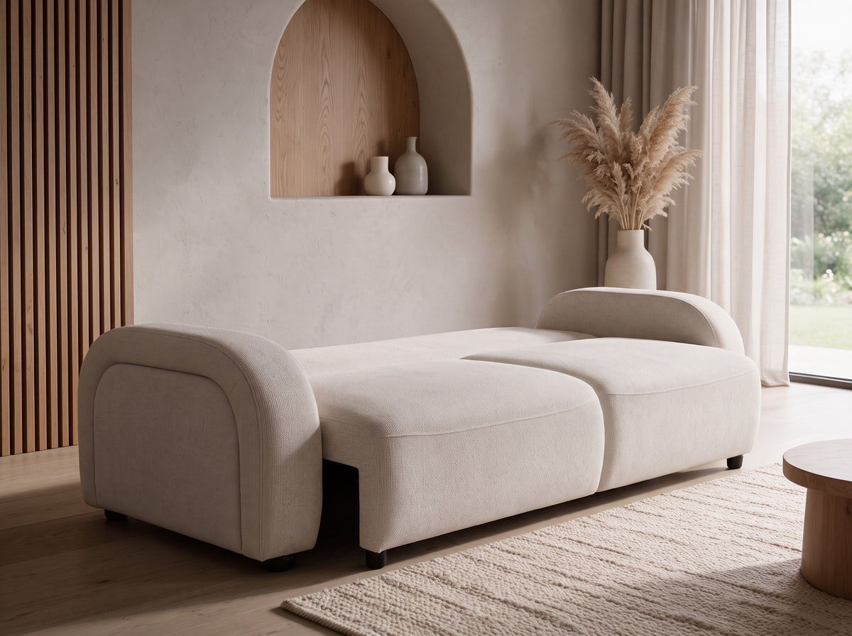 Sofá cama de 3 plazas en tela texturizada beige MAYORA