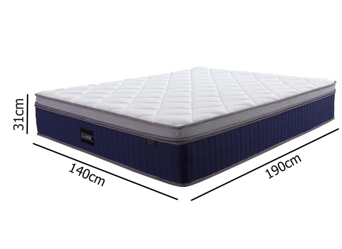 Matelas hybride CLASSIC 140 x 190 cm ressorts ensachés et mémoire de forme épaisseur 31 cm - DécoInParis