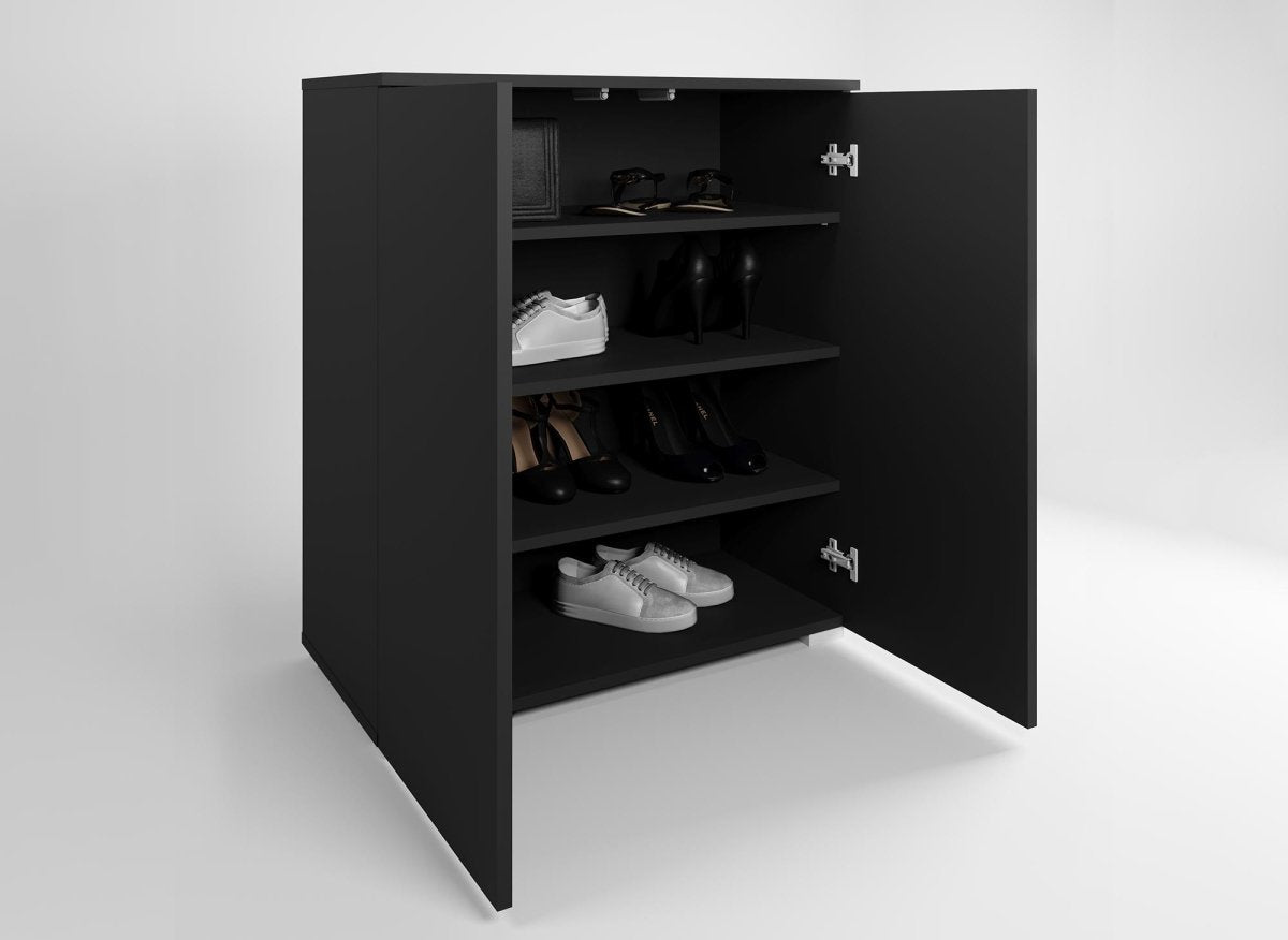 Meuble à chaussures 2 portes et 4 tiroirs noir BAKI - DécoInParis