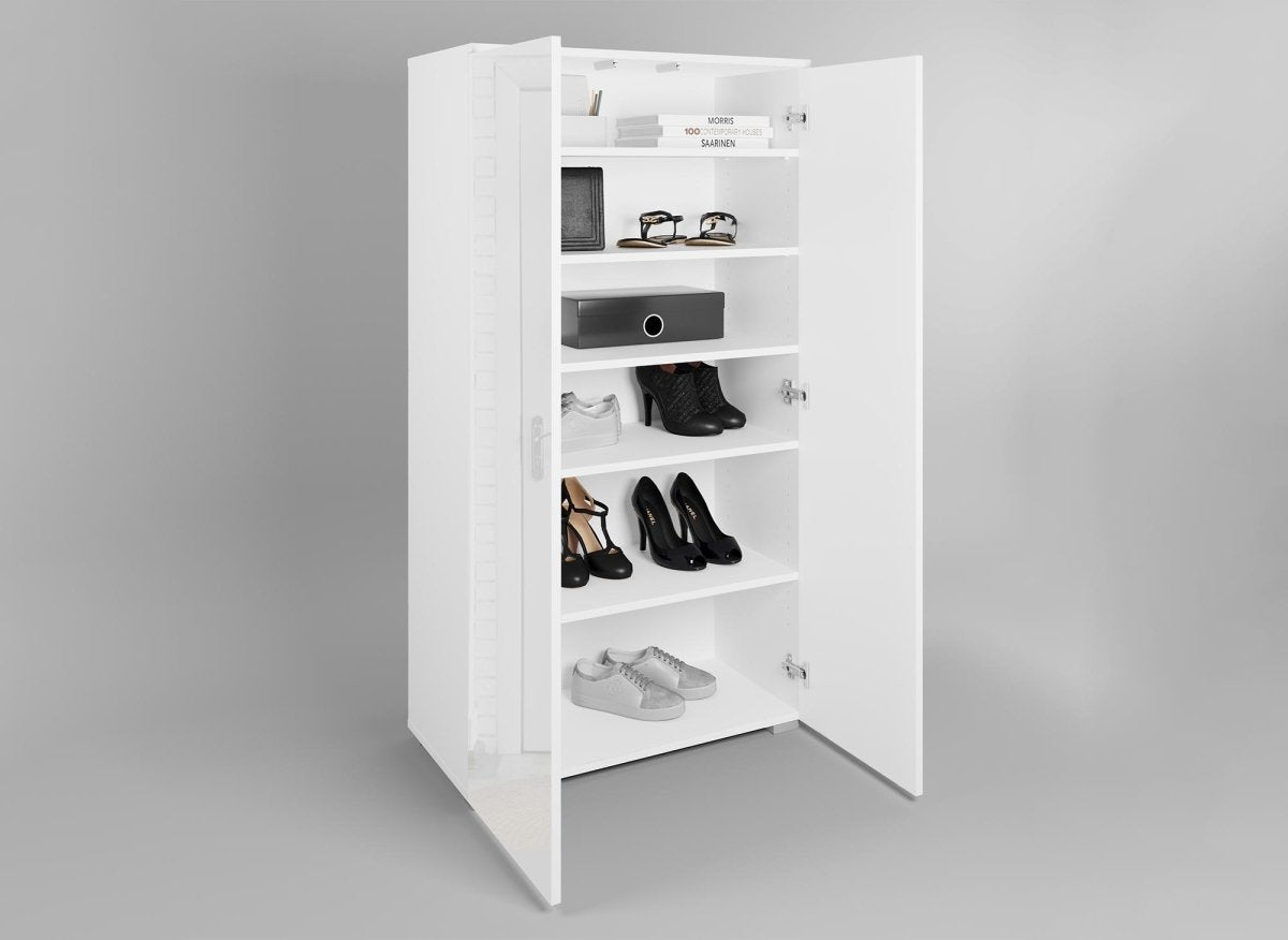 Meuble à chaussures 2 portes et 6 tiroirs blanc BAKI - DécoInParis