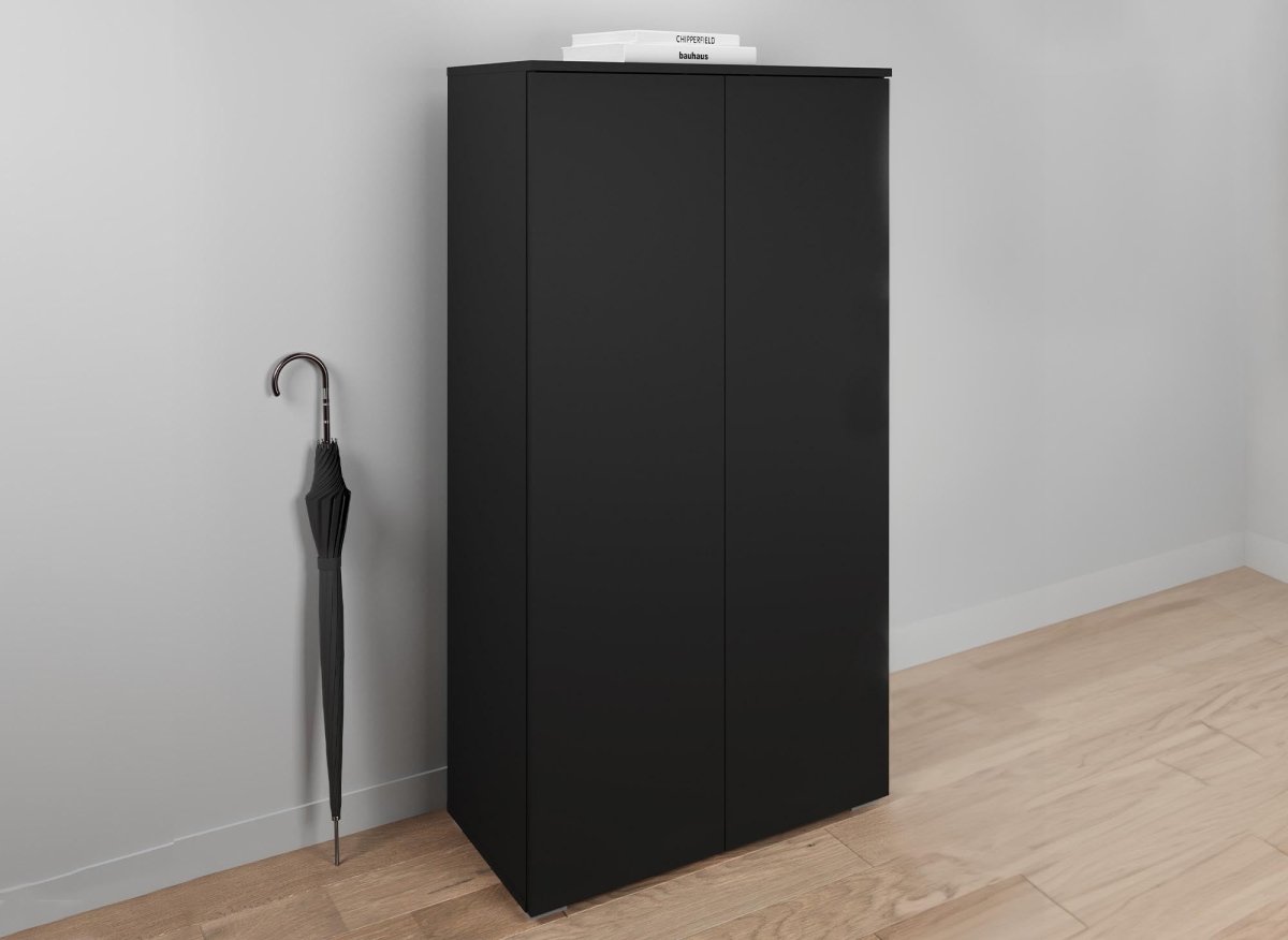 Meuble à chaussures 2 portes et 6 tiroirs noir BAKI - DécoInParis