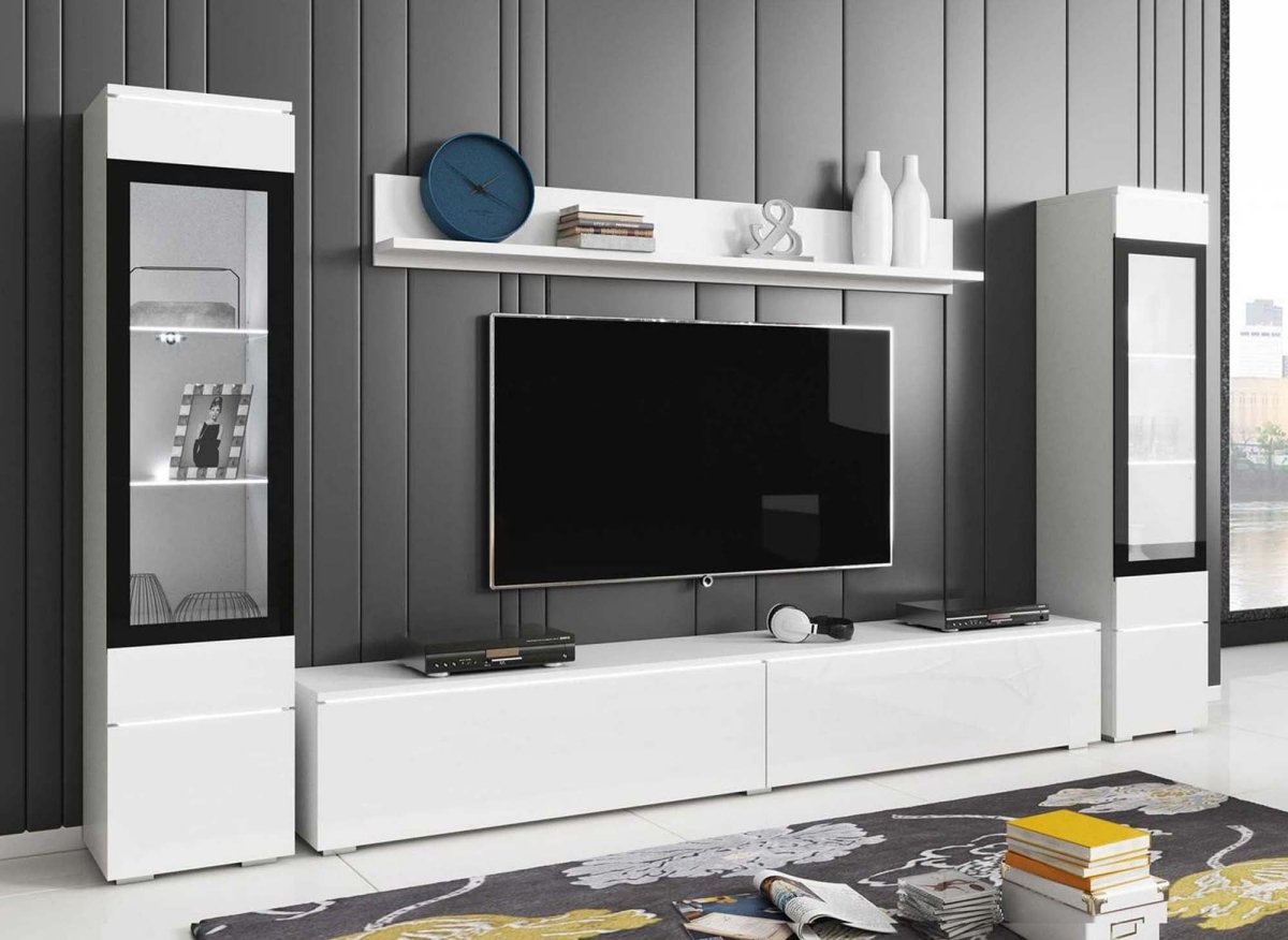 Meuble TV contemporain blanc laqué avec LED - VERONICA XL - DécoInParis