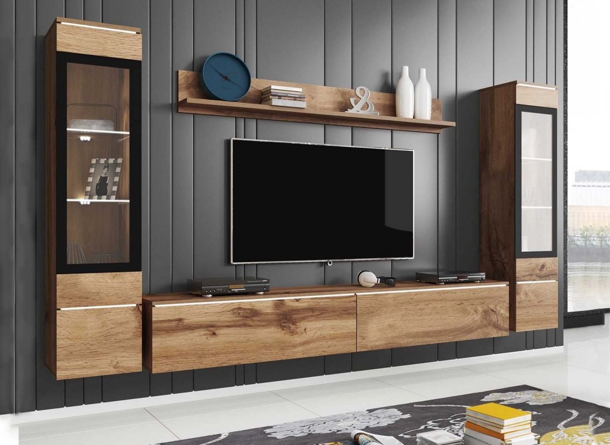 Meuble TV contemporain chêne vieilli avec LED - VERONICA XL - DécoInParis