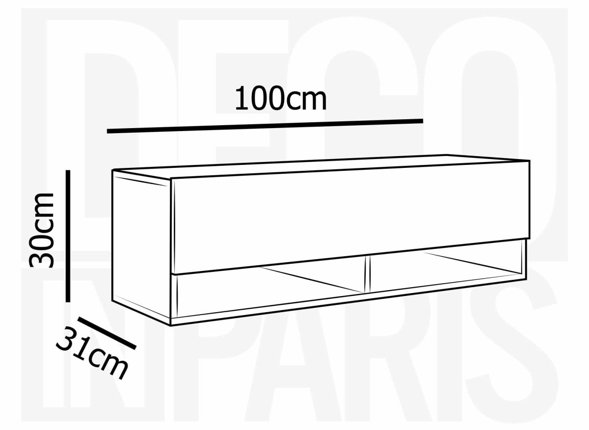 Meuble TV suspendu 1 porte 2 niches gris béton ROMANE - 100 cm - DécoInParis