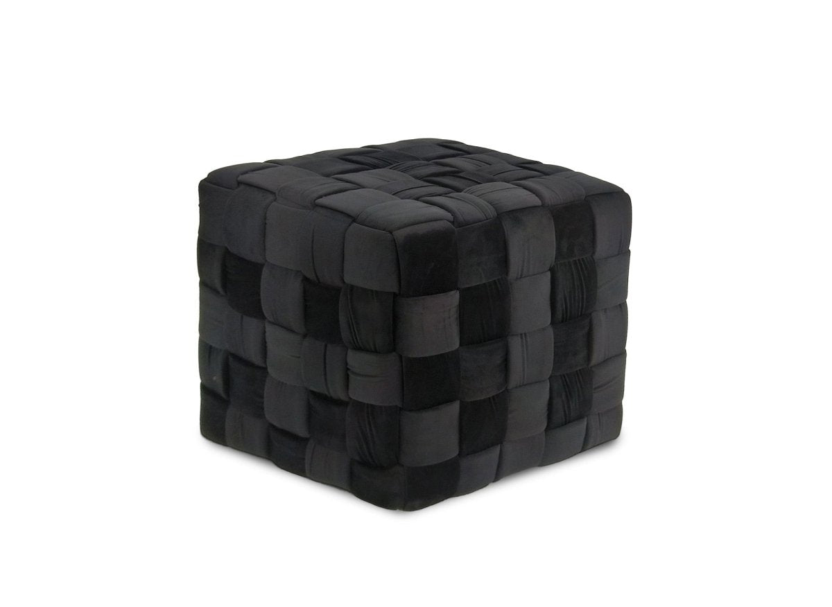 Pouf carré en velours noir tressé MALEK - DécoInParis