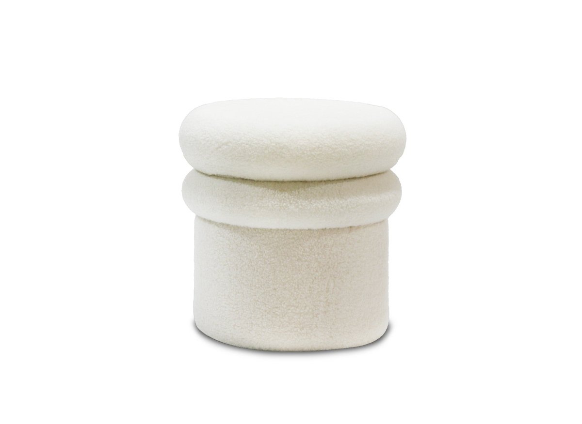 Pouf coffre en tissu bouclette écru SHERA - DécoInParis