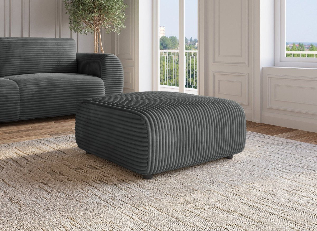 Pouf en velours gros côtelé doux gris TILDA - DécoInParis