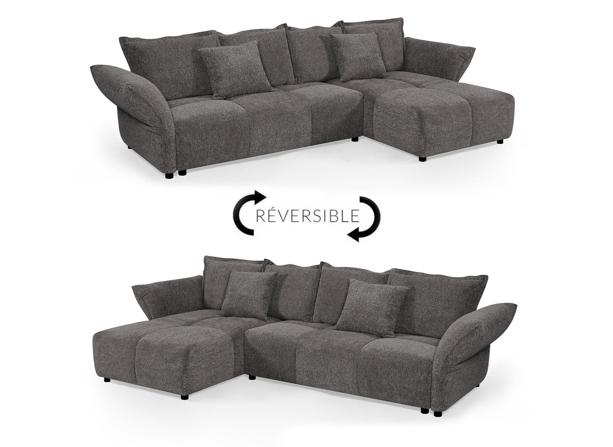Sofá esquinero convertible reversible en terciopelo tejido gris BELINE