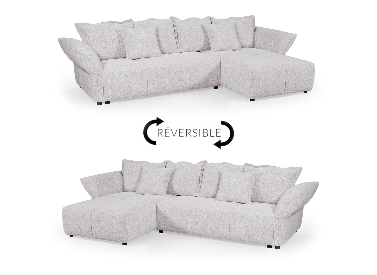 Sofá esquinero convertible reversible en terciopelo tejido beige BELINE